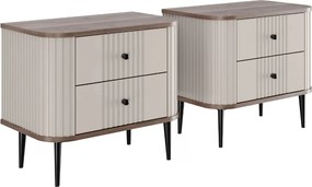 Nočné stolíky Vespera 56 cm - 2 ks - kašmírová / orech / čierne nožičky
