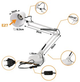 BERGE Stolná LED lampa 1xE27 biela