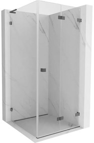 Mexen Lunar-F L, 1-krídlový sprchový kút so skladacími dverami, pravý, 80 x 80 cm, 8mm číre sklo, grafitový profil, 836L-080-080-66-00-P