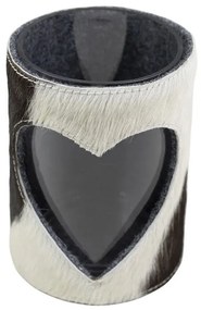 Svietnik Srdce z hovädzej kože bielo čierna M 15cm - 11,5 * 11,5 * 15,5cm