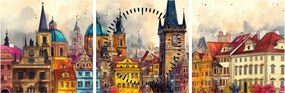 Obraz - Jeseň v maľovanom meste (s hodinami) (90x30 cm)