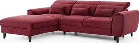 Červená zamatová rozkladacia/s úložným priestorom rohová pohovka (ľavý roh/s leňoškou) Foble – ELTAP
