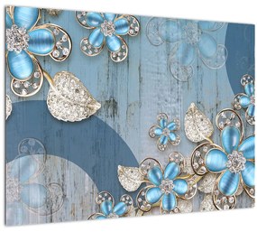 Sklenený obraz - Modré kvety (70x50 cm)
