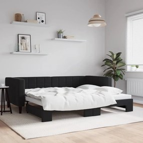 Denná posteľ s rozkladacou posteľou čierna 90x190 cm zamat 3196706