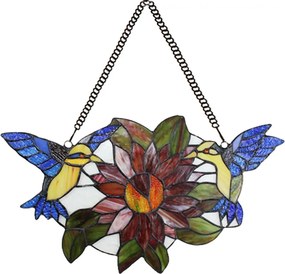Závesný Tiffany panel s vtáčikmi Birds Brown - 50*60 cm