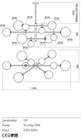 Redo 01-2781 - Luster na tyči ROY 10xG9/10W/230V