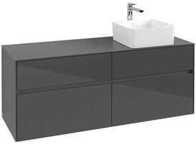VILLEROY &amp; BOCH Collaro závesná skrinka pod umývadlo na dosku (umývadlo vpravo), 4 zásuvky, 1400 x 500 x 548 mm, Glossy Grey, C04700FP