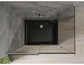 Mexen Omega, sprchový kút s posuvnými dverami 120 (dvere) x 80 (stena) cm, 8mm šedé sklo, chrómový profil + slim sprchová vanička čierna + chrómový sifón, 825-120-080-01-40-4070