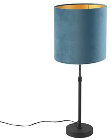 Stolná lampa čierna s modrým zamatovým tienidlom so zlatom 25 cm - Parte