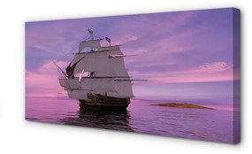 Obraz canvas Fialové neba ship sea 125x50 cm