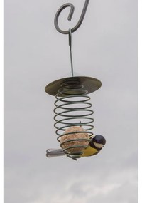 Tmavozelené kovové kŕmidlo so strechou Esschert Design, ⌀ 10,8 cm