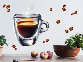 Šálka ​​kávy espresso textilní prelepiteľná nálepka na stenu hárok 45 x 41 cm
