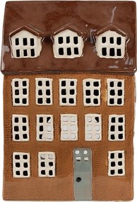 Hnedý keramický svietnik na čajovú sviečku domček Amster Village - 17*11*24 cm