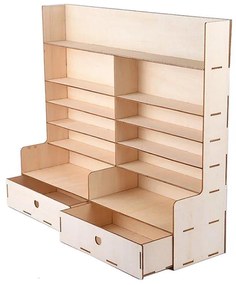 DIY drevený stolový regál s 2 zásuvkami JY-39 Svetlé drevo