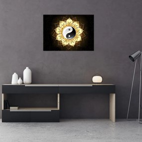 Sklenený obraz - Zlatý Yin-Yang (70x50 cm)