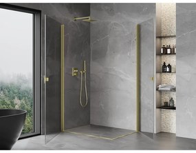 Mexen Mist-B Duo, 2-krídlový výklopný sprchový kút 90 x 70 cm, číre sklo, zlatý matný profil, 8A2-090-070-55-00