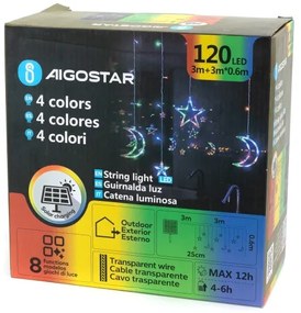 Aigostar - LED RGBY solárna vianočná reťaz 120xLED/8 režimov 3x0,6m 500 mAh IP65