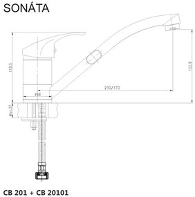 Mereo, Drezová stojanková batéria, Sonáta, s ramienkom plochým 170 mm, chróm, MER-CB20101N