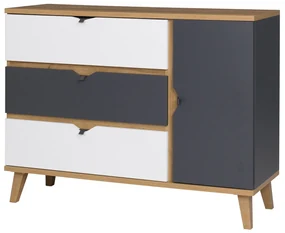 Komoda Mimone K1D3SZ (dub zlatý + biela matná + grafit). Akcia -21%. Vlastná spoľahlivá doprava až k Vám domov. 1051784