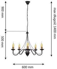 Luster na reťazi MALBO 5xE14/60W/230V