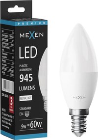 Mexen Nova, LED žiarovka E14, C37, 9W, teplá - 3000K, 945 lm - L102-E14-0930-01
