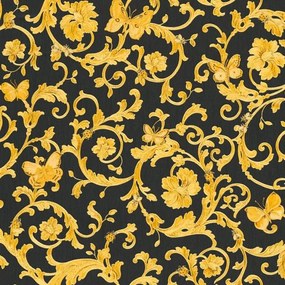 Luxusné vliesové  tapety na stenu Versace III barokový vzor s motýľmi zlato-čierny