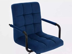 LuxuryForm DESIGN Barová stolička VERONA BLACK VELUR na čiernej hranatej podstave - modrá