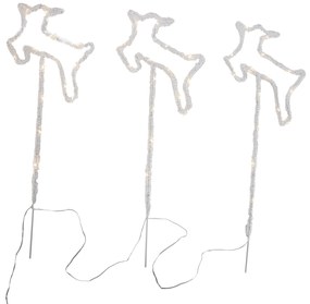 Sada 3 vianočných reflektorov biely jeleň vrátane LED s časovačom IP44 - Shika