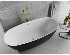 Mexen Luvo Slim, voľne stojaca vaňa 170 × 75 cm, biela-čierna, zlatý lesklý prepad, 52801707575-50