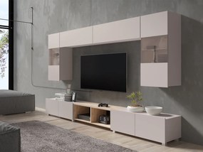 Obývacia stena Bralani XXIV, Farby: kašmír / kašmír + dub artisan, Osvetlenie: osvetlenie LED modré
