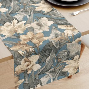 Goldea behúň na stôl loneta - tropické kvety 50x160 cm