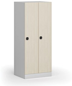 Šatníková skrinka znížená, 2 oddiely, 1500 x 600 x 500 mm, kódový zámok, laminované dvere, breza