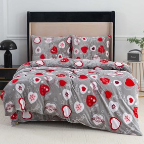 Sada mikroplyšových obliečok VIANOČNÉ SRDCE sivé + obliečka mikroplyš SOFT 90x200 cm biele, jednolôžko