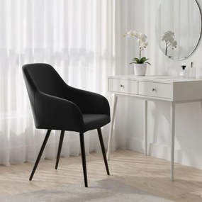 Sada štyroch jedálenských stoličiek ESTELLE zamatové, čierne / čierne nohy (4 ks)