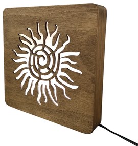 AMADEA Drevená lampička slnka, veľkosť 20 cm, s LED osvetlením s trafom na 12V