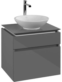 VILLEROY &amp; BOCH Legato závesná skrinka pod umývadlo na dosku (umývadlo v strede), 2 zásuvky, 600 x 500 x 550 mm, Glossy Grey, B56800FP
