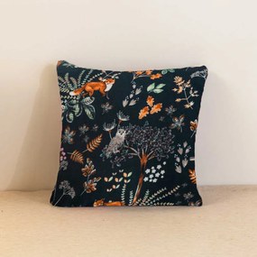 Mikroplyšová obliečka na vankúšik THE FOX AND THE HARE 45x45 cm, tmavozelený