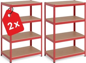 Regál 150x70x30 cm lakovaný 4-policový, nosnosť 700 kg - červený - 2ks