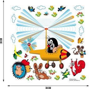 Detská samolepka na stenu - Krtko a lietadlo - 30x30 cm