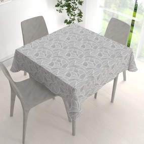 Biante Veľký dekoračný štvorcový obrus Leona LN-169 Biele listy na sivom 150x150 cm