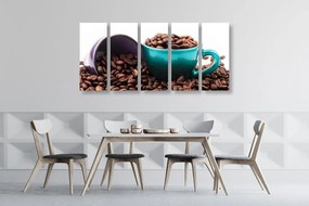 5-dielny obraz šálky s kávovými zrnkami - 200x100