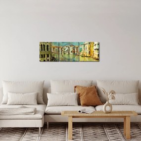 Obraz - Benátsky kanál a gondoly (s hodinami) (90x30 cm)