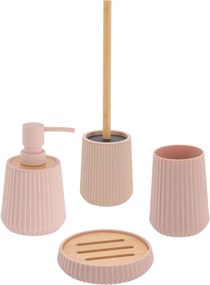 Sada kúpeľňových doplnkov Roza, ružová/s drevenými prvkami