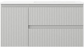 Mexen Rivel, kúpeľňová skrinka 90 cm s pravým umývadlom Otis, 2S, 1D, drážkovaná, sivá matná/biela matná - 91A23-09047-3-BBFFF62-W18P01