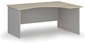 Ergonomický kancelársky písací stôl PRIMO GRAY, 160x120 cm, pravý, sivá/dub prírodný
