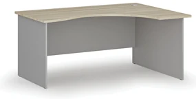 Ergonomický kancelársky písací stôl PRIMO GRAY, 160x120 cm, pravý, sivá/dub prírodný