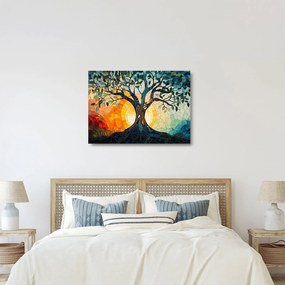 Sklenený obraz – Mozaika – slnko a strom I. (70x50 cm)