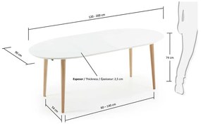 Biely rozkladací jedálenský stôl s bielou doskou 90x120 cm Oqui – Kave Home