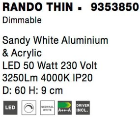 Stropné svietidlo LED so stmievaním Rando Thin 60 4000K biele