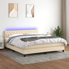 Posteľ boxsping s matracom a LED krémová 160x200 cm látka 3133410